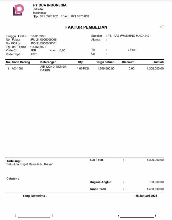 Contoh Faktur Pembelian Beserta Penjelasannya Bee Id