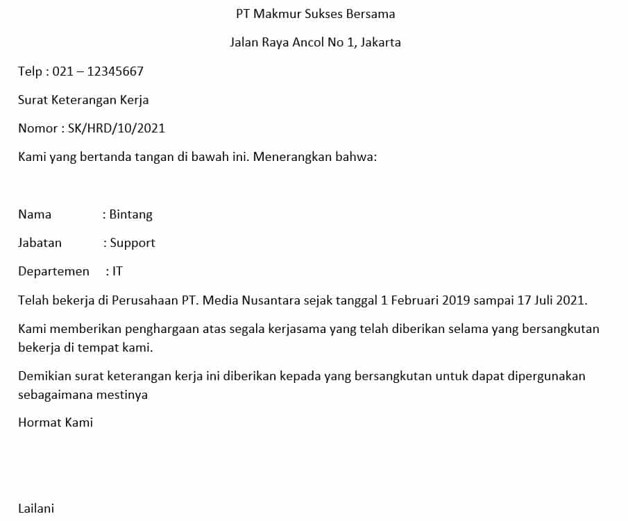 Surat Keterangan Kerja: Pahami Ketentuan dan Contoh