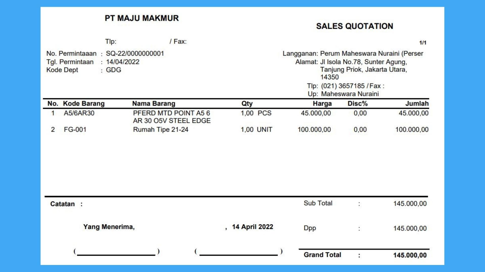 Contoh Surat Penawaran Harga Atau Quotation Dan Rincian Yang Perlu ...