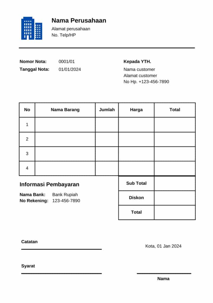 apa itu nota contoh nota