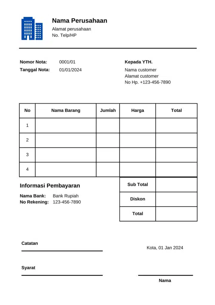 apa itu nota contoh nota