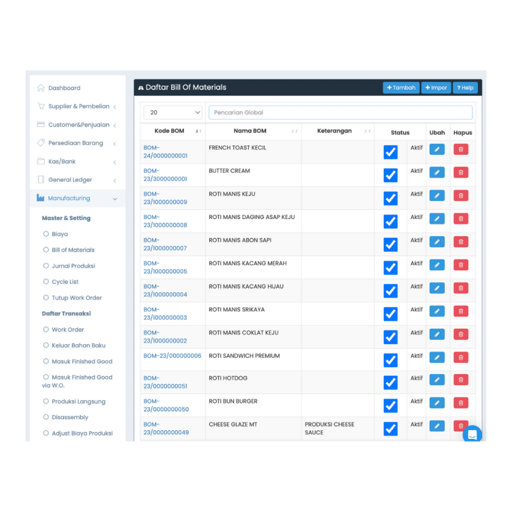 bill of materials MASERP