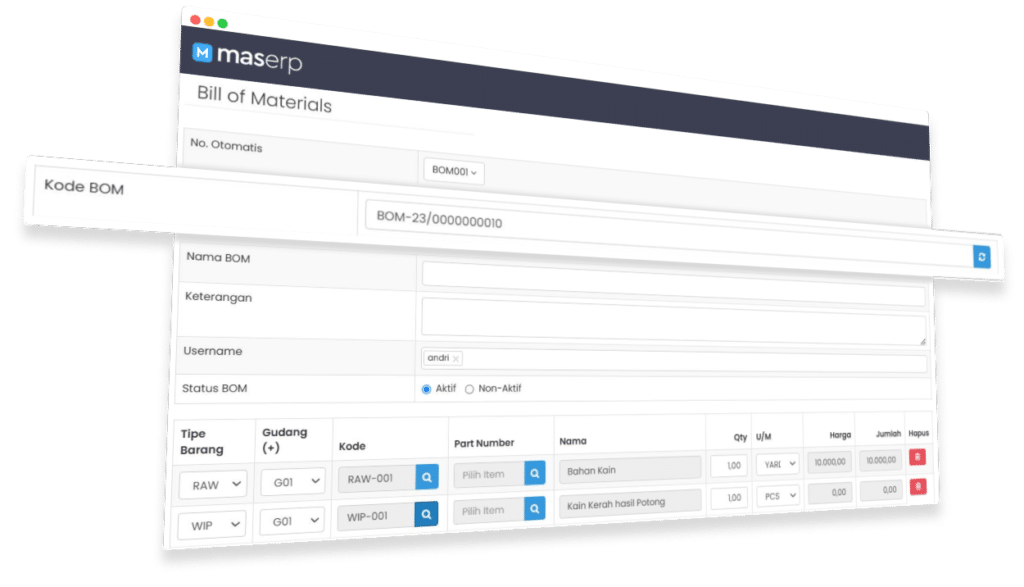 bill of material produksi