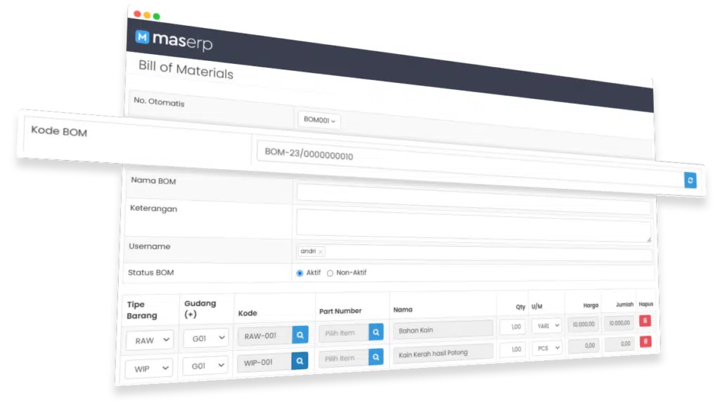 bill of material produksi