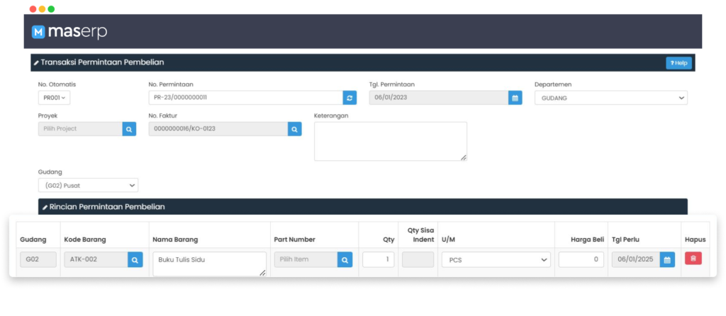 purchase order MASERP